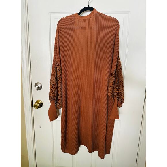 Express Cardigan Womens XL  Crochet Sleeve Duster Sweater Brown Boho Bohemian - Picture 7 of 7